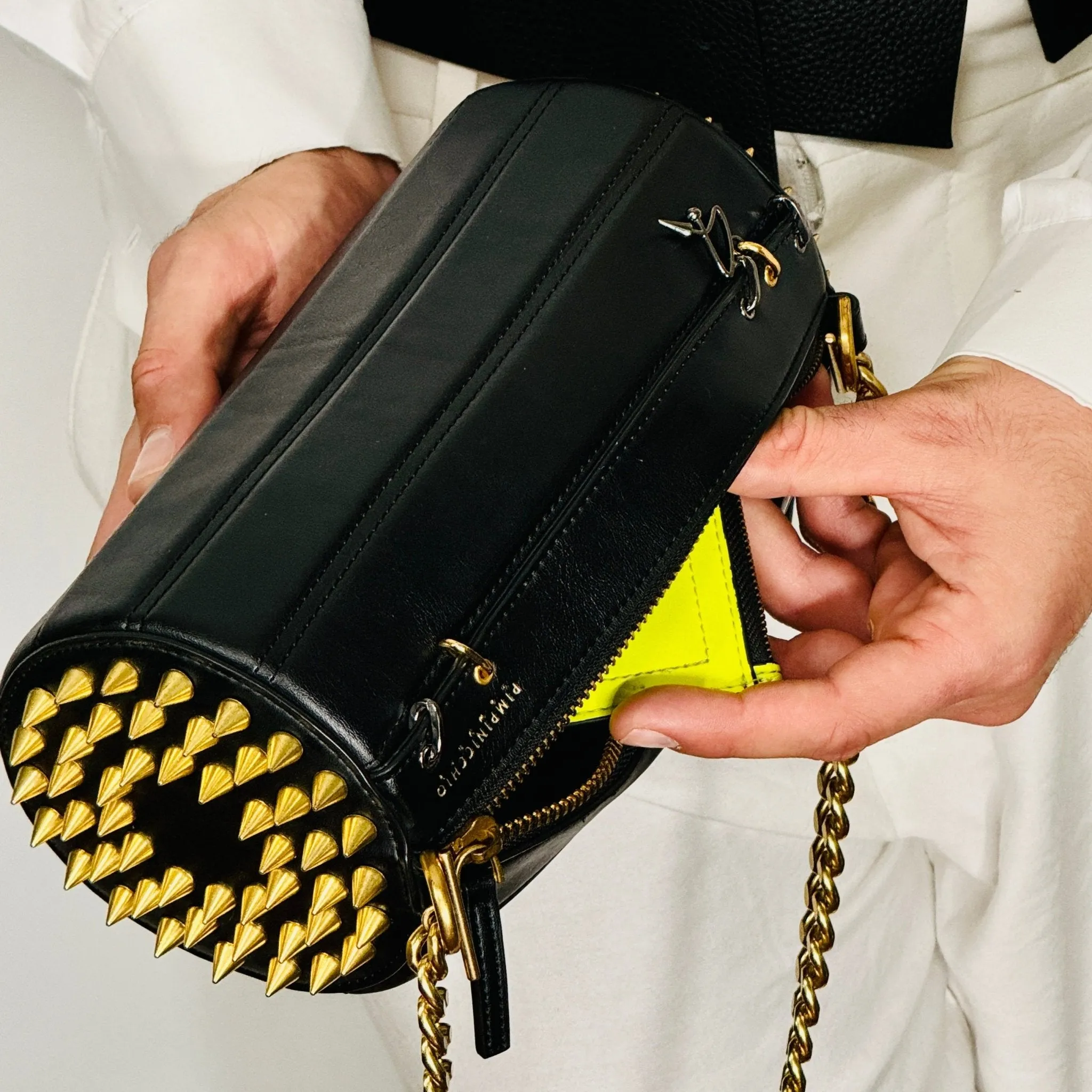 140E Tube Cross-body Bag in Yellow with Chain