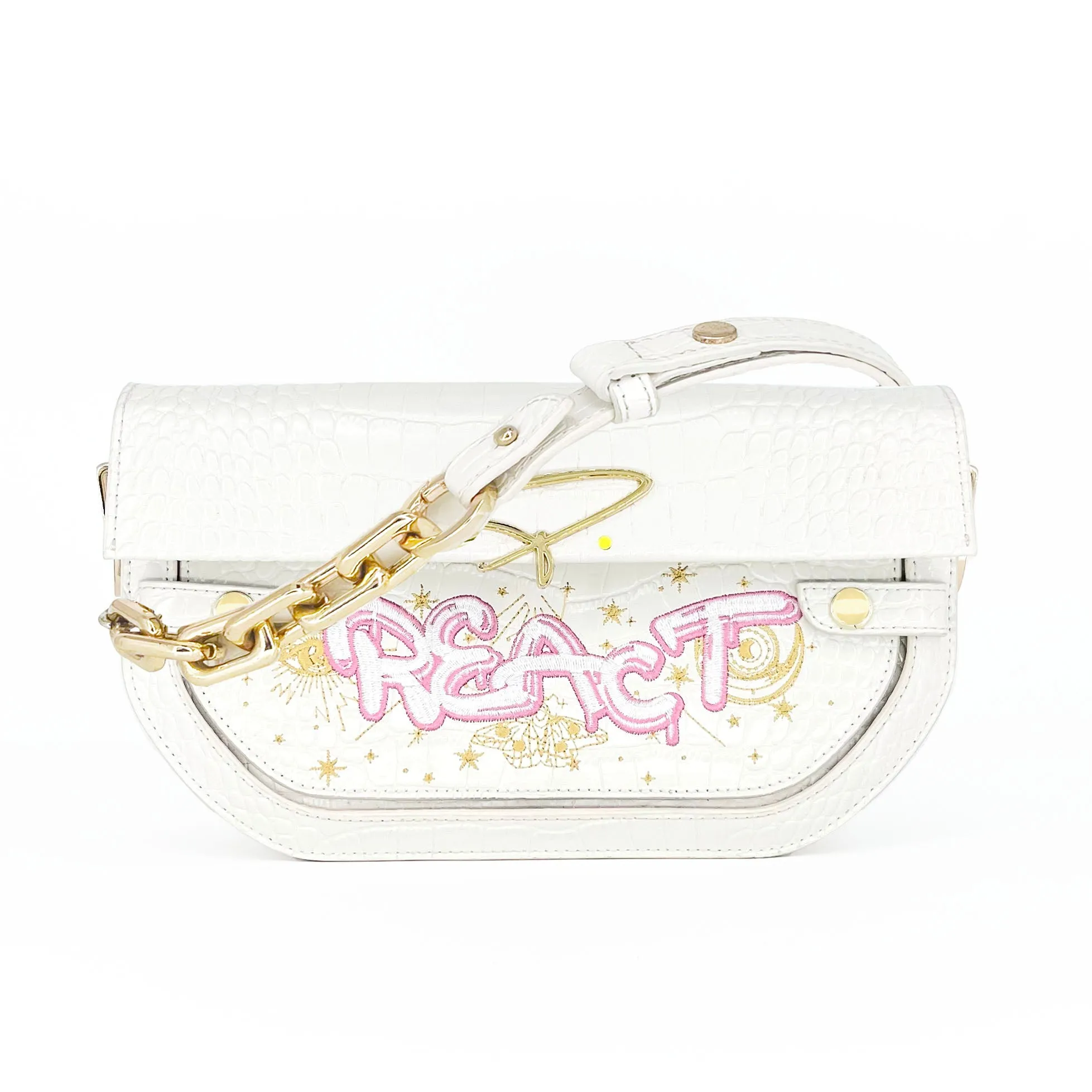 239E EMBROIDERED SIGNATURE SHOULDER BAG IN WHITE