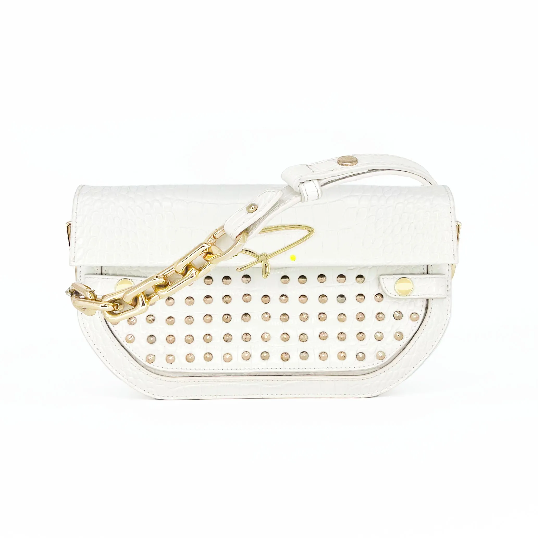 239E EMBROIDERED SIGNATURE SHOULDER BAG IN WHITE