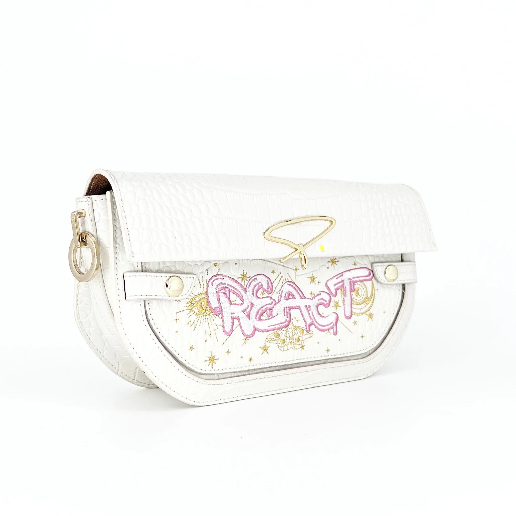 239E EMBROIDERED SIGNATURE SHOULDER BAG IN WHITE