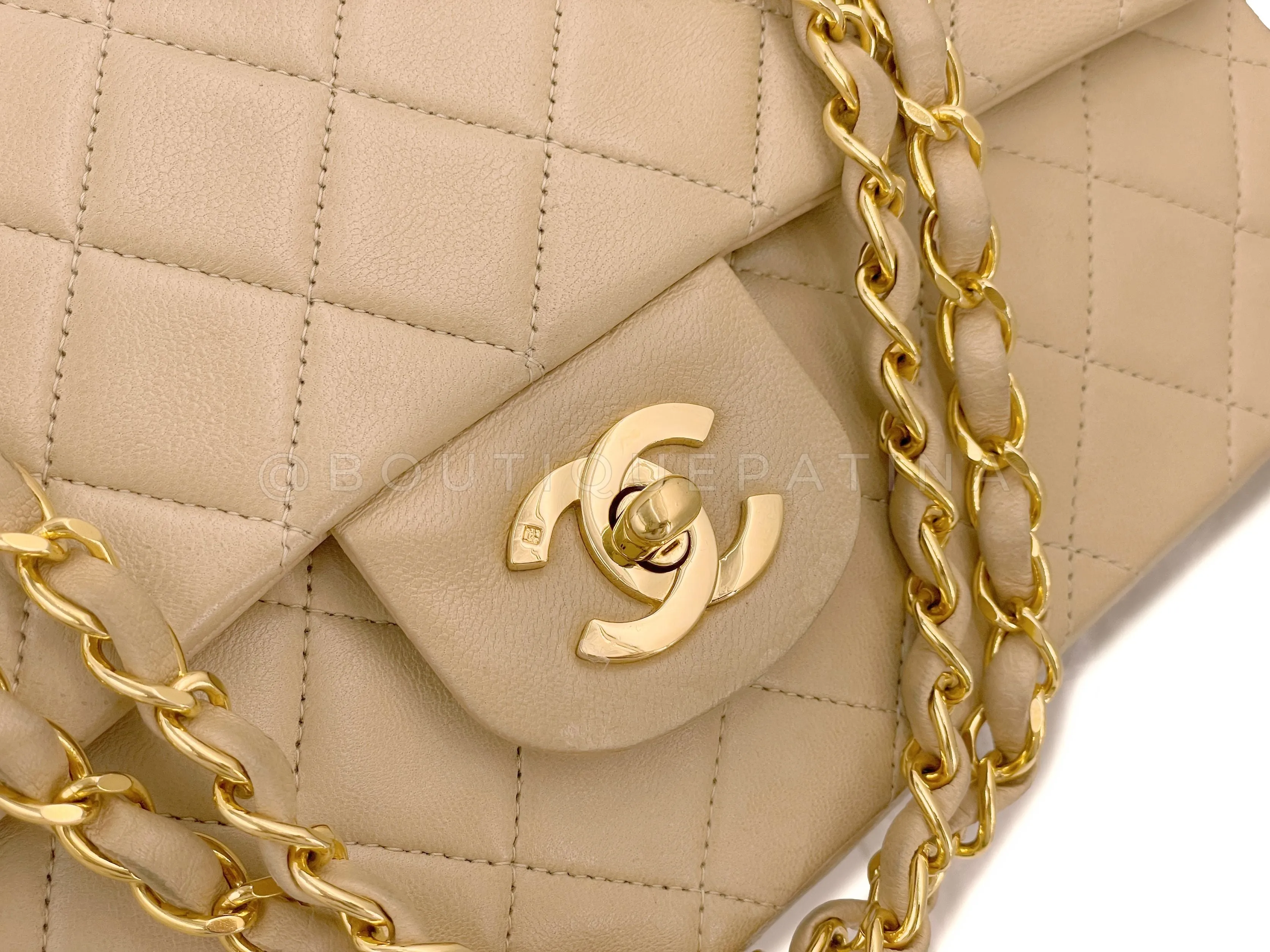 Chanel 1996 Vintage Beige Medium Classic Double Flap Bag 24k GHW