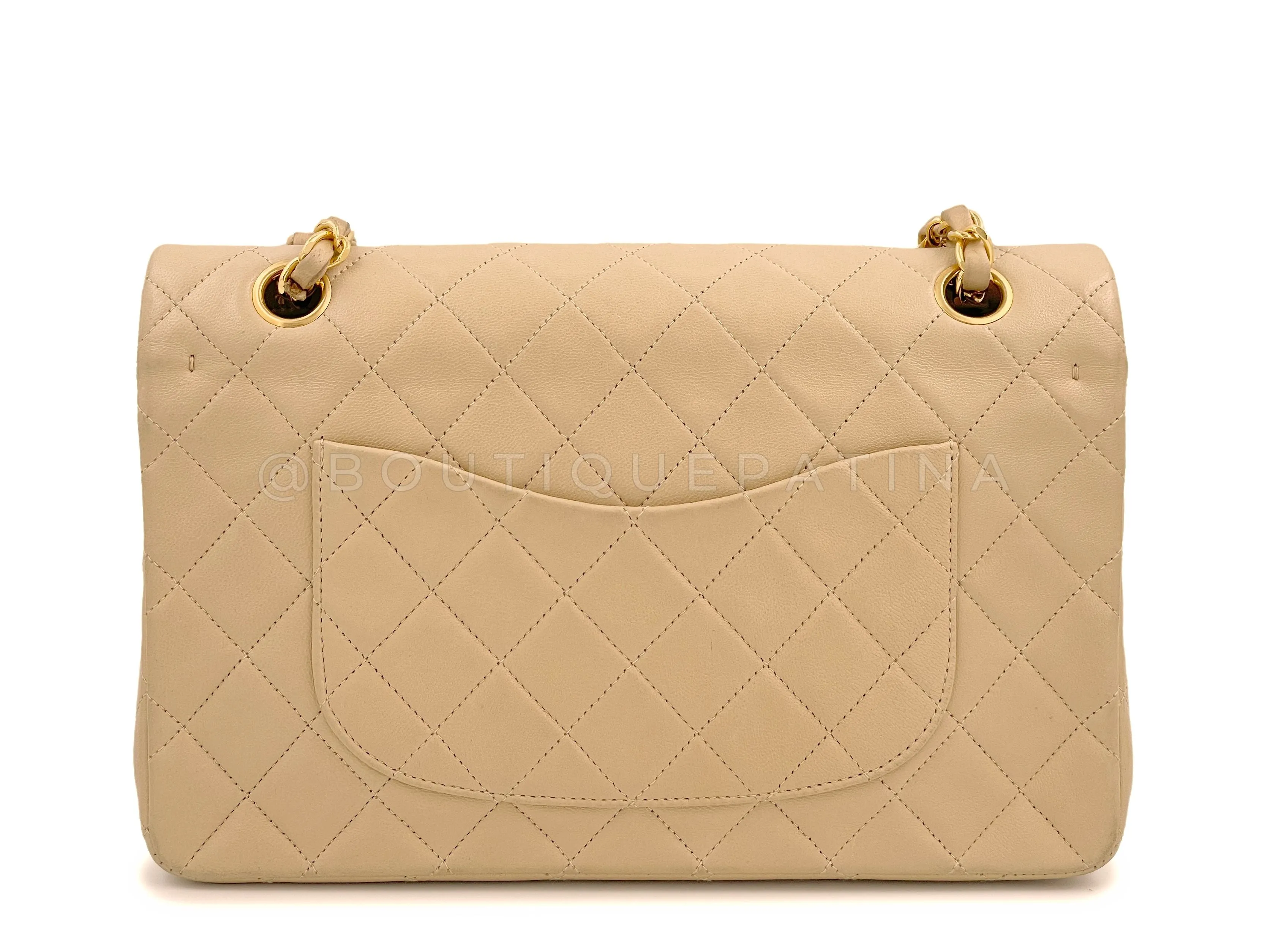 Chanel 1996 Vintage Beige Medium Classic Double Flap Bag 24k GHW