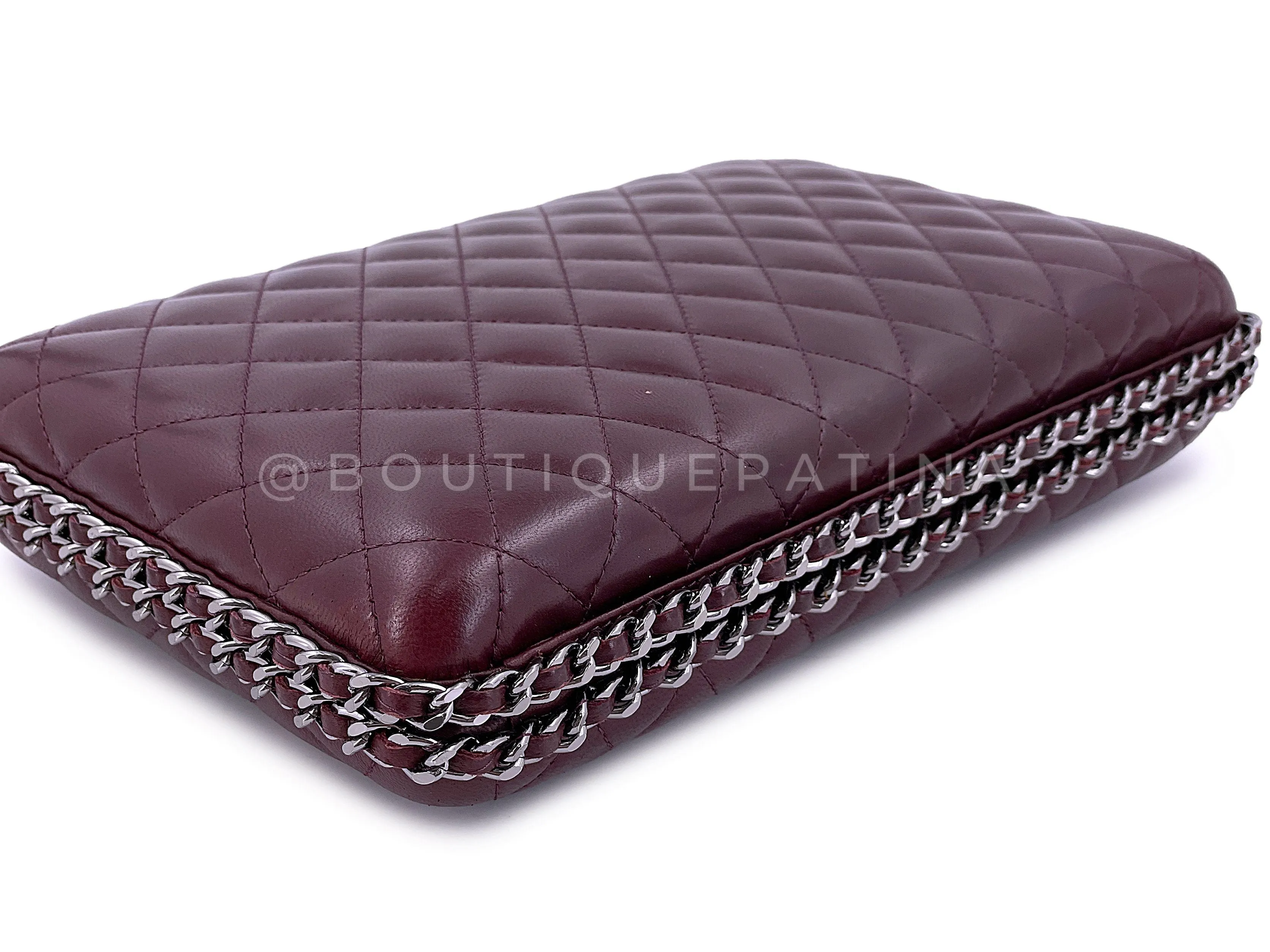 Chanel 2012 Bordeaux Burgundy Oversizsed Hard Quilted Chain Around Clutch Bag RHW