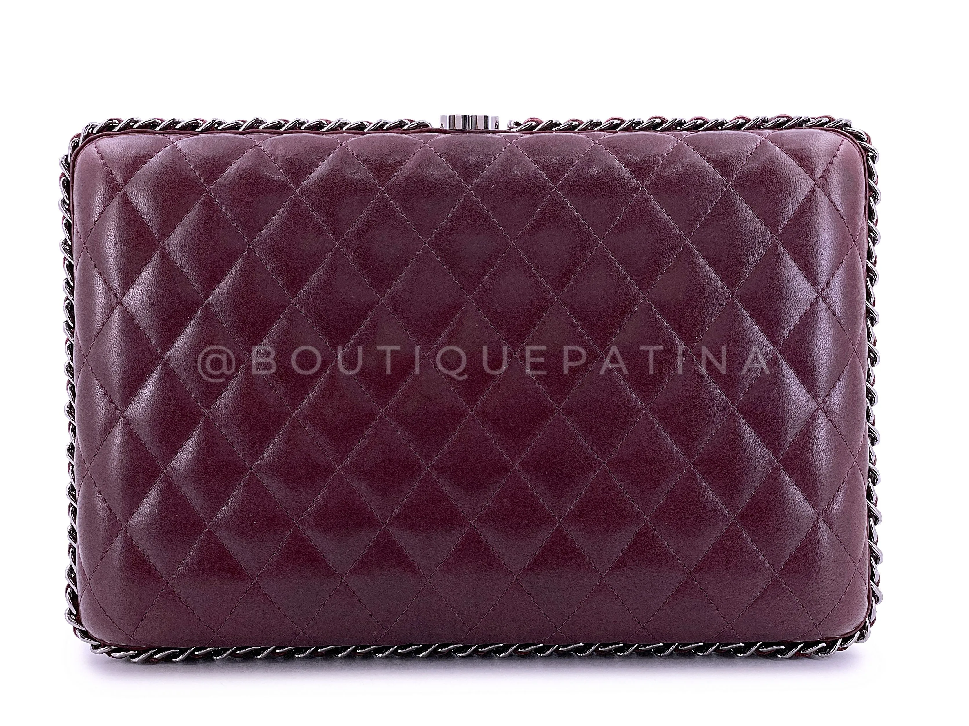 Chanel 2012 Bordeaux Burgundy Oversizsed Hard Quilted Chain Around Clutch Bag RHW