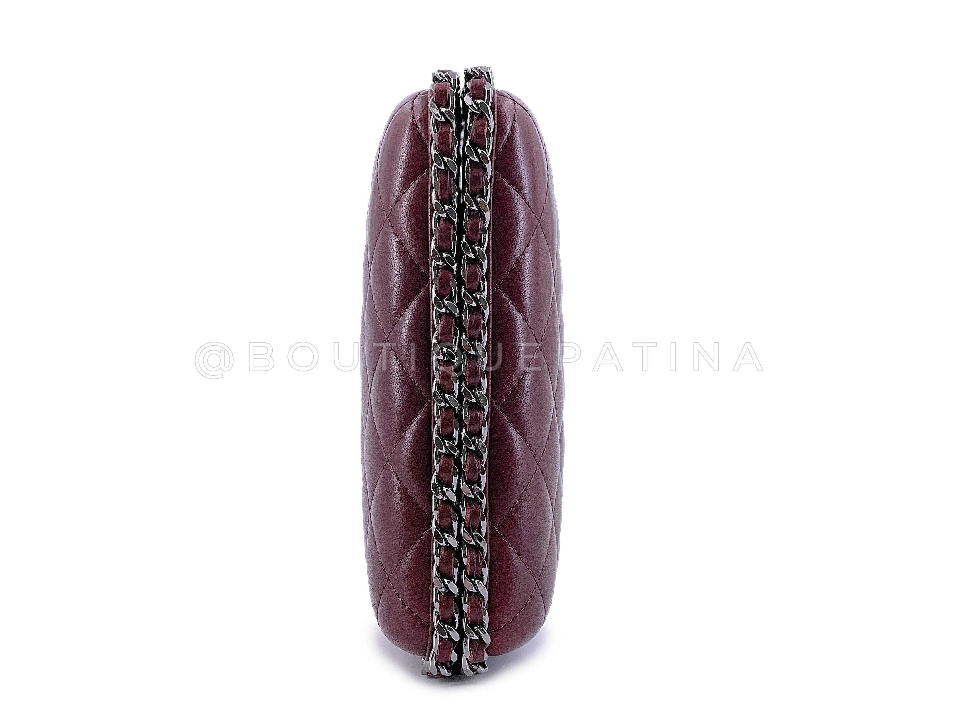 Chanel 2012 Bordeaux Burgundy Oversizsed Hard Quilted Chain Around Clutch Bag RHW