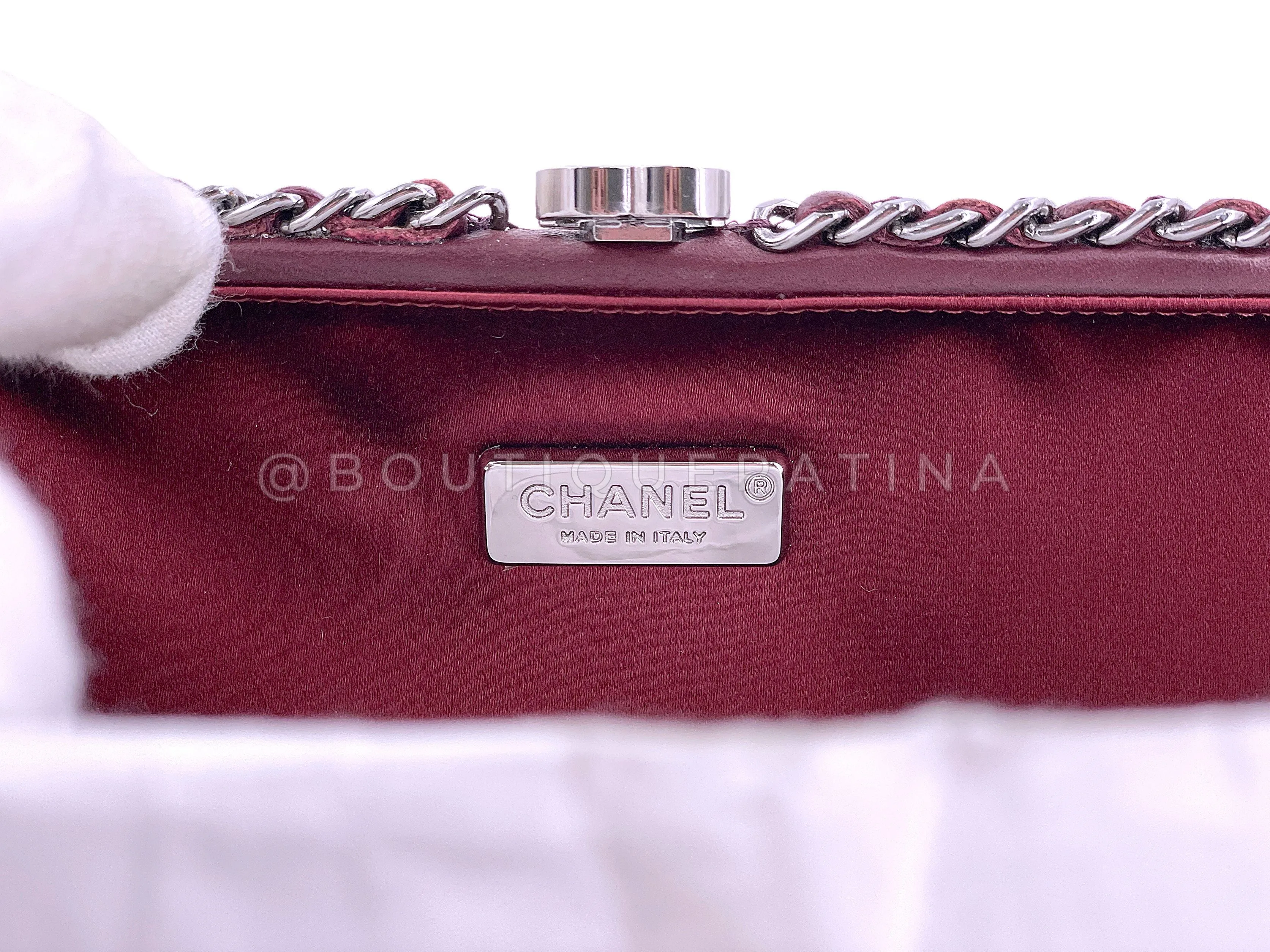 Chanel 2012 Bordeaux Burgundy Oversizsed Hard Quilted Chain Around Clutch Bag RHW