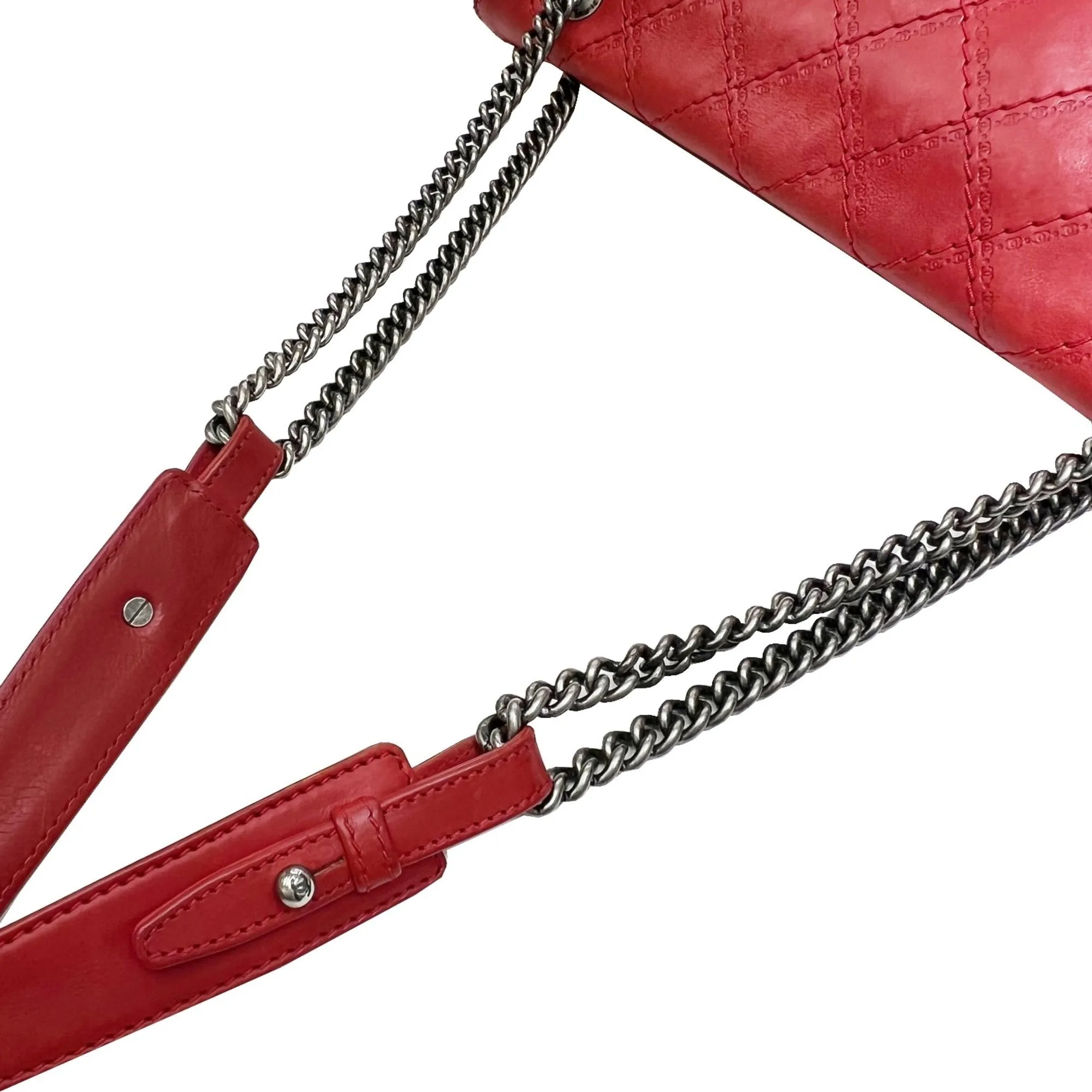 Chanel 2.55 matelasse chain shoulder bag red coco mark leather antique silver matte vintage metal fittings Matelasse Bag COCO