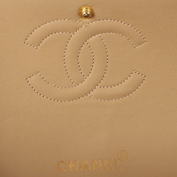 CHANEL Around 1990 Made Big Square Classic Flap Chain Bag Beige