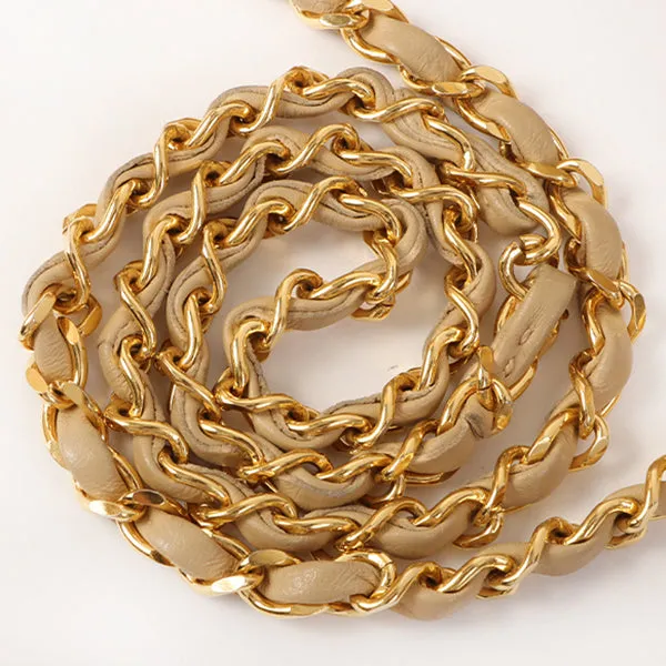 CHANEL Around 1990 Made Big Square Classic Flap Chain Bag Beige