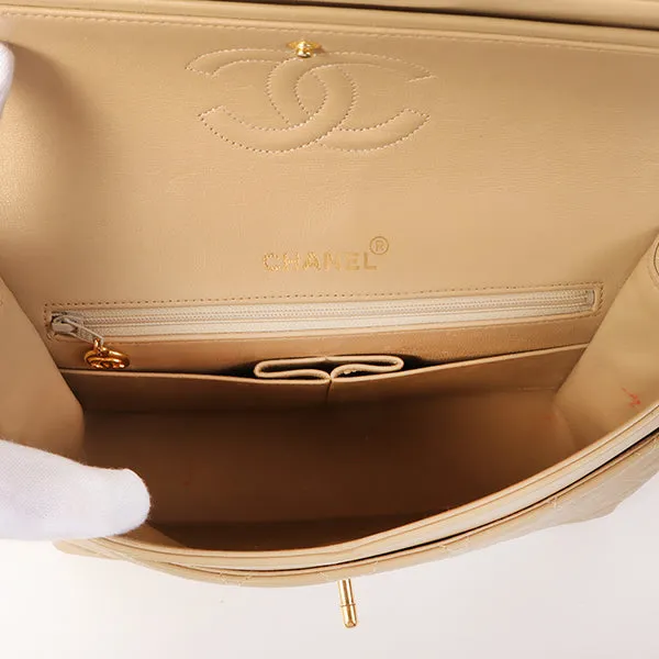 CHANEL Around 1990 Made Big Square Classic Flap Chain Bag Beige