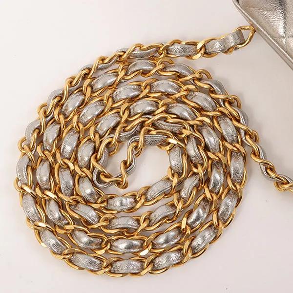 Chanel Around 1997 Made Turn-Lock Metal Clasp Chain Bag Silver