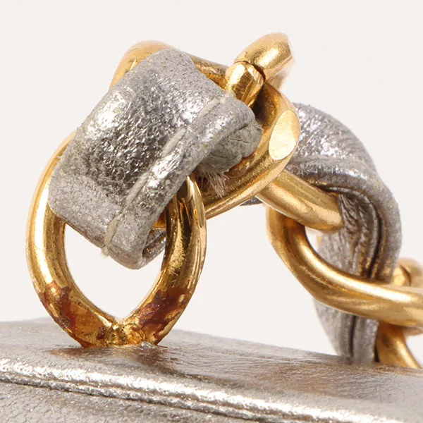 Chanel Around 1997 Made Turn-Lock Metal Clasp Chain Bag Silver
