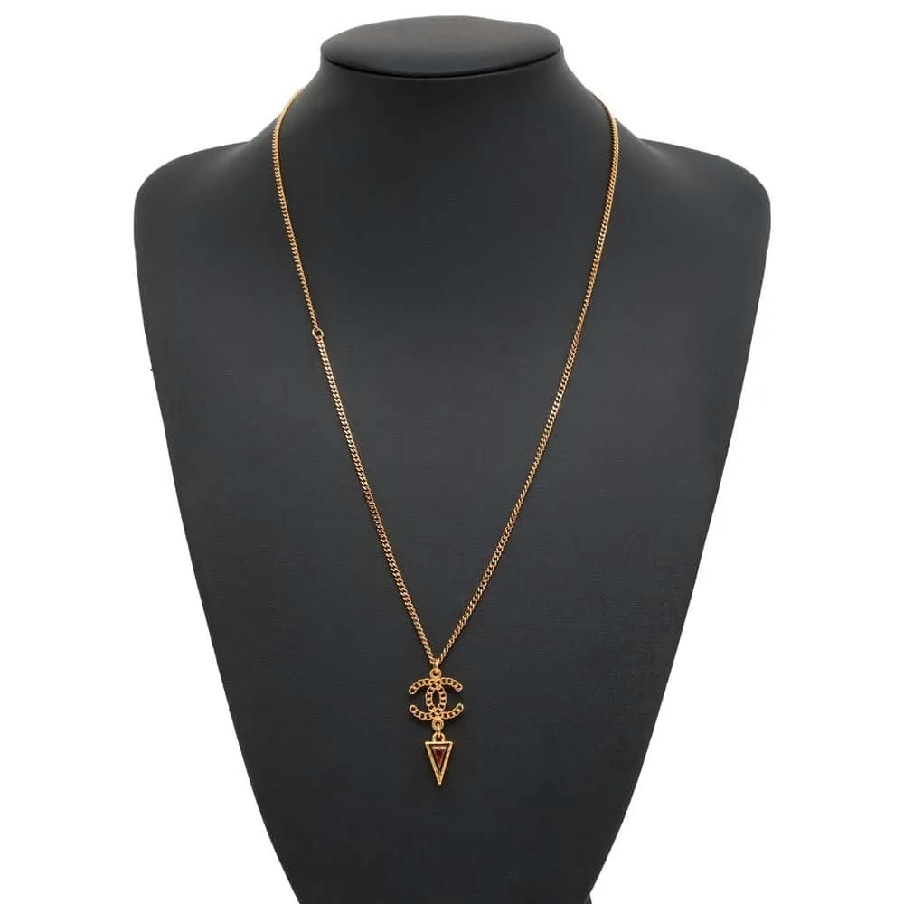 CHANEL Arrow Triangle Swing Necklace Gold AB0263 Metal