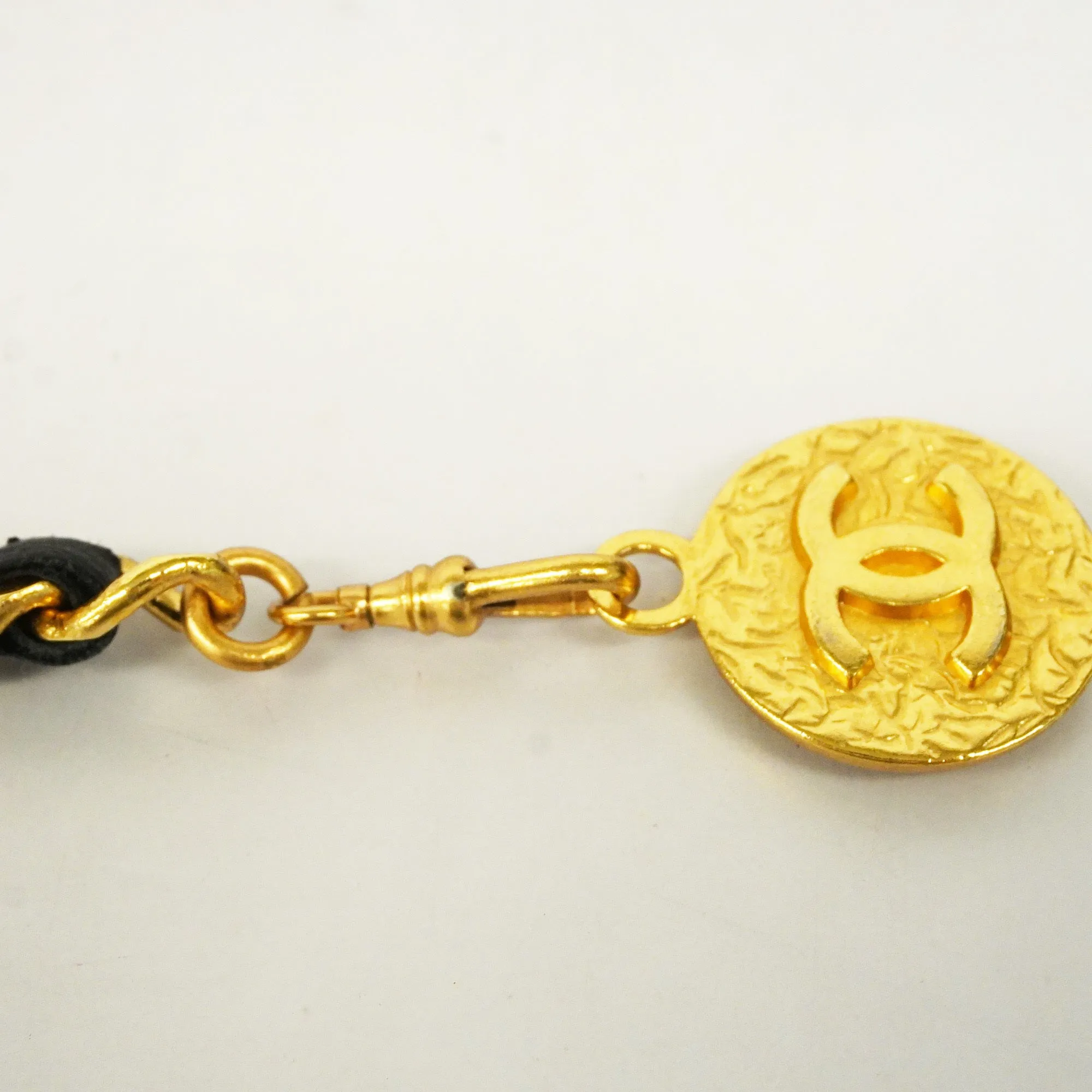 CHANEL  Belt Gold Metal Women's Leather Chain Belt Black