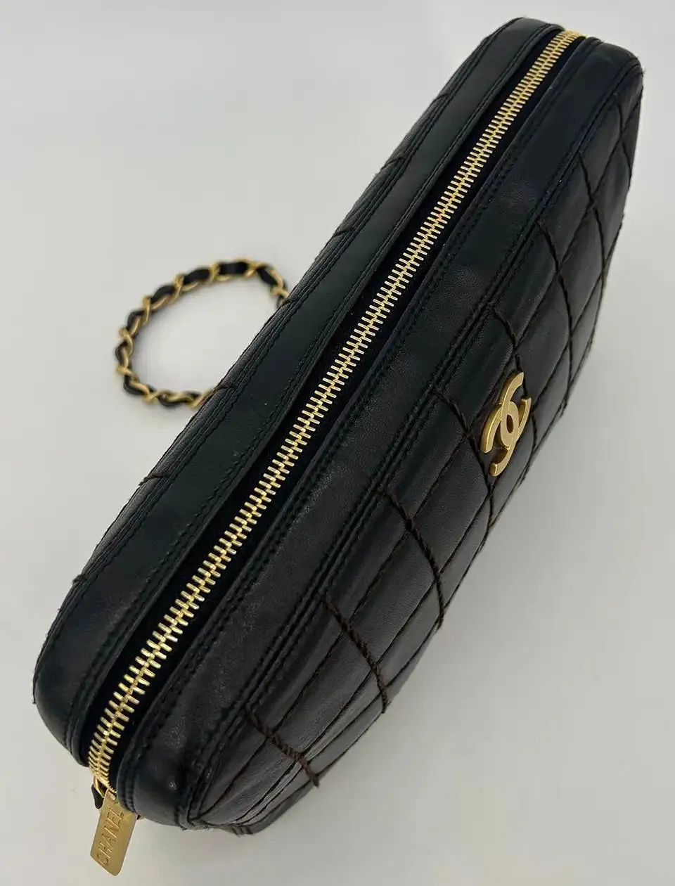 Chanel Black Square Quilted East West Chocolate Bar Bag