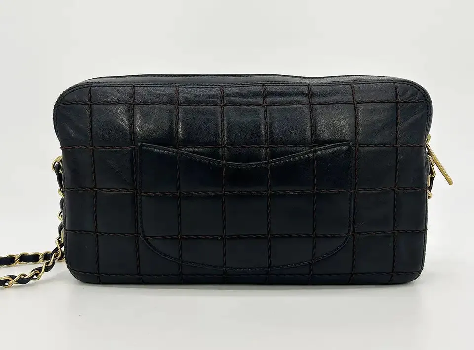 Chanel Black Square Quilted East West Chocolate Bar Bag