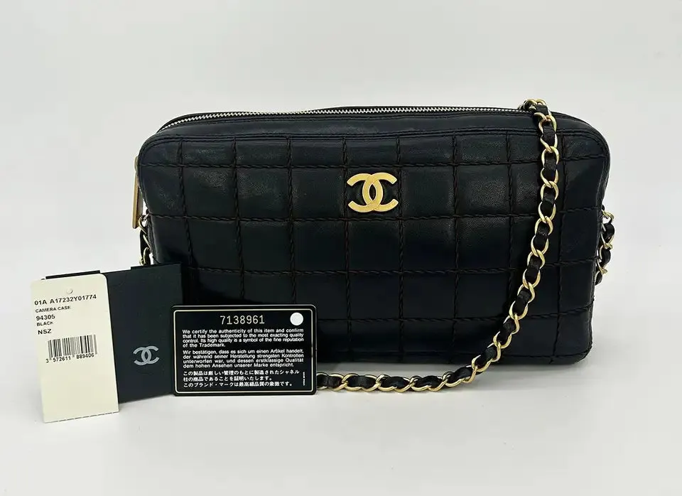 Chanel Black Square Quilted East West Chocolate Bar Bag