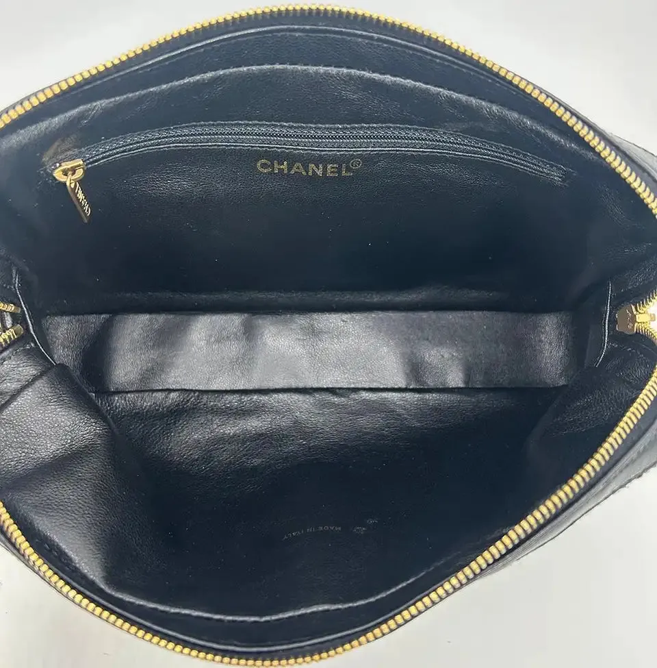 Chanel Black Square Quilted East West Chocolate Bar Bag