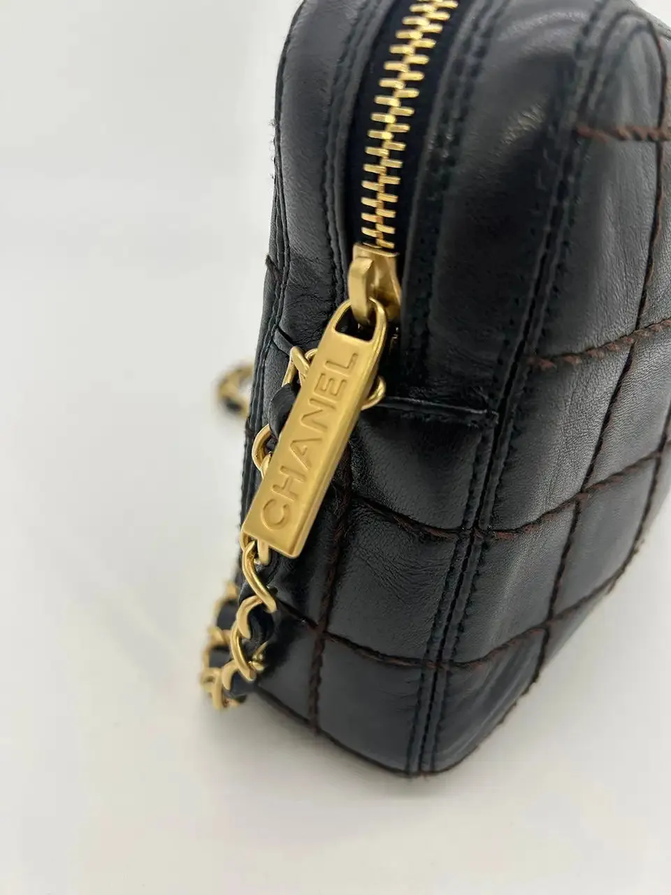 Chanel Black Square Quilted East West Chocolate Bar Bag