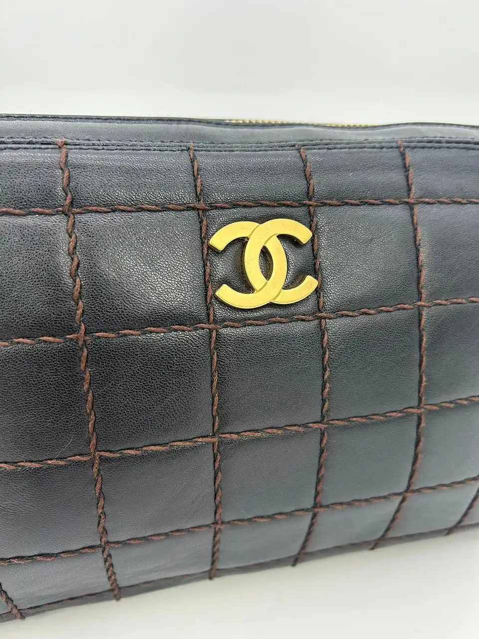 Chanel Black Square Quilted East West Chocolate Bar Bag