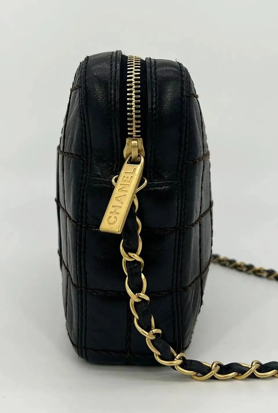 Chanel Black Square Quilted East West Chocolate Bar Bag