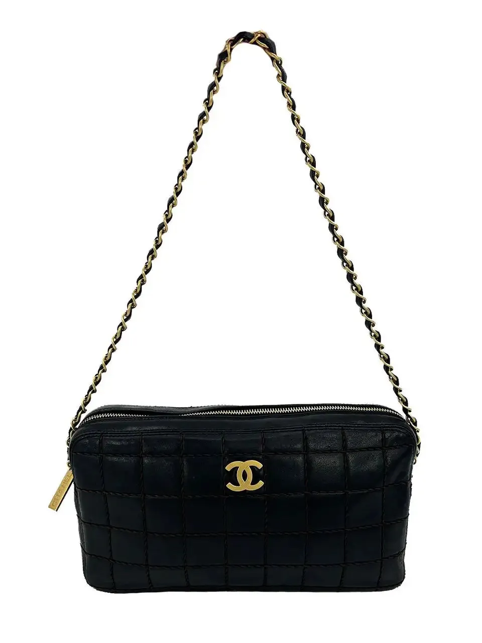 Chanel Black Square Quilted East West Chocolate Bar Bag
