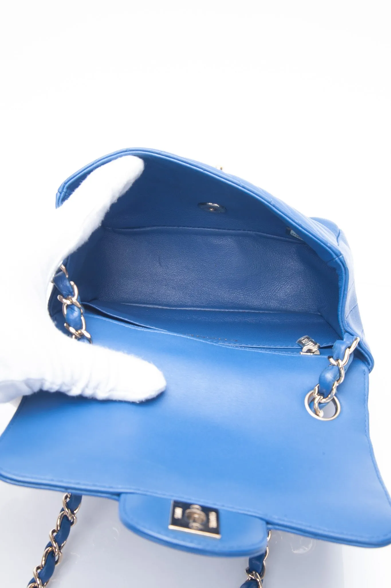 CHANEL Chevron Lambskin Blue Leather Square Mini Flap Bag