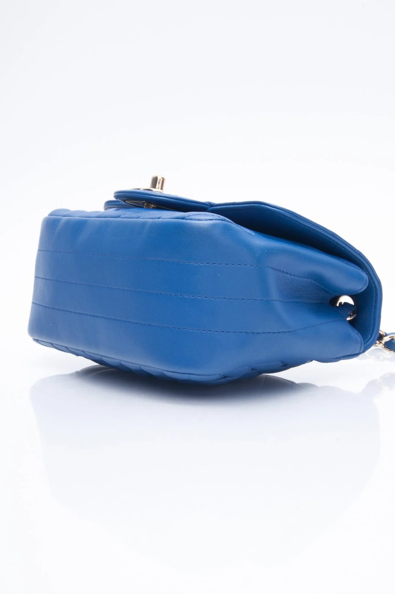 CHANEL Chevron Lambskin Blue Leather Square Mini Flap Bag
