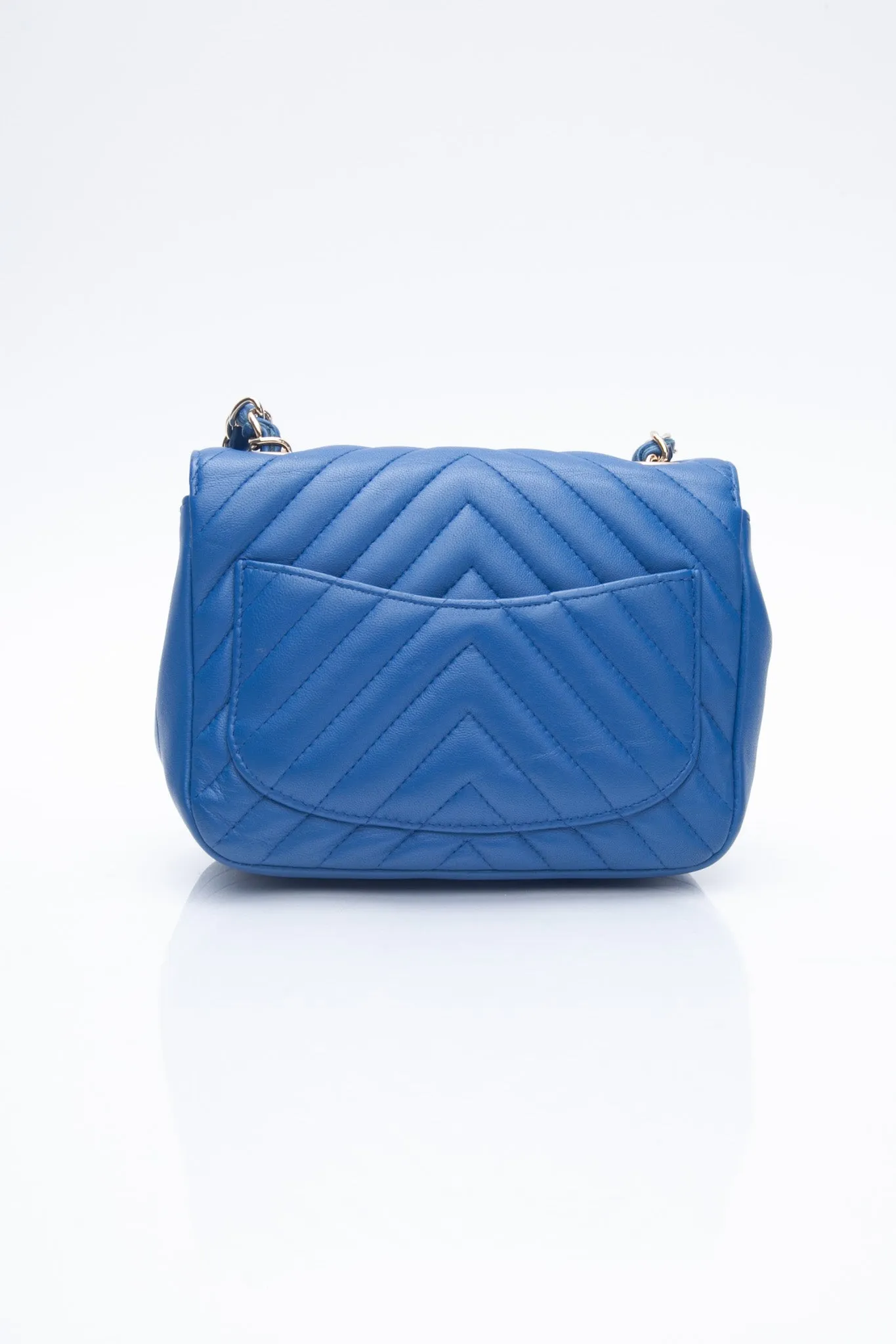 CHANEL Chevron Lambskin Blue Leather Square Mini Flap Bag