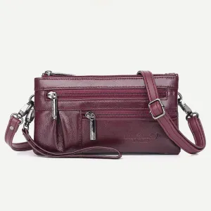 Clutch Wallet for Women Multi-Pocket Genuine Leather Wallet with Crossbody Strap