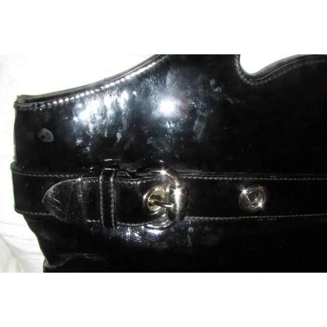 Gucci Top Handle Punch Top Blackchrome Patent Leather Tote