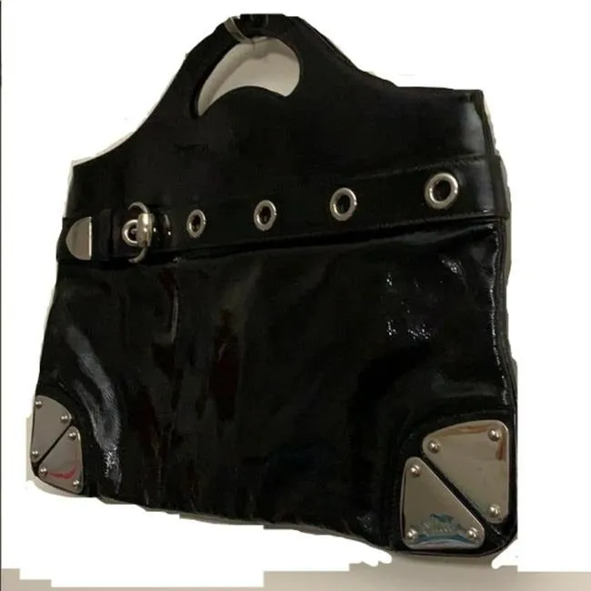 Gucci Top Handle Punch Top Blackchrome Patent Leather Tote