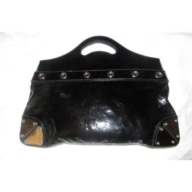 Gucci Top Handle Punch Top Blackchrome Patent Leather Tote