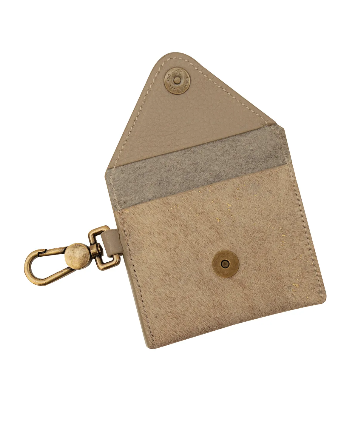 KATE Keychain / Furry Leather Envelope Wallet with metal clasp