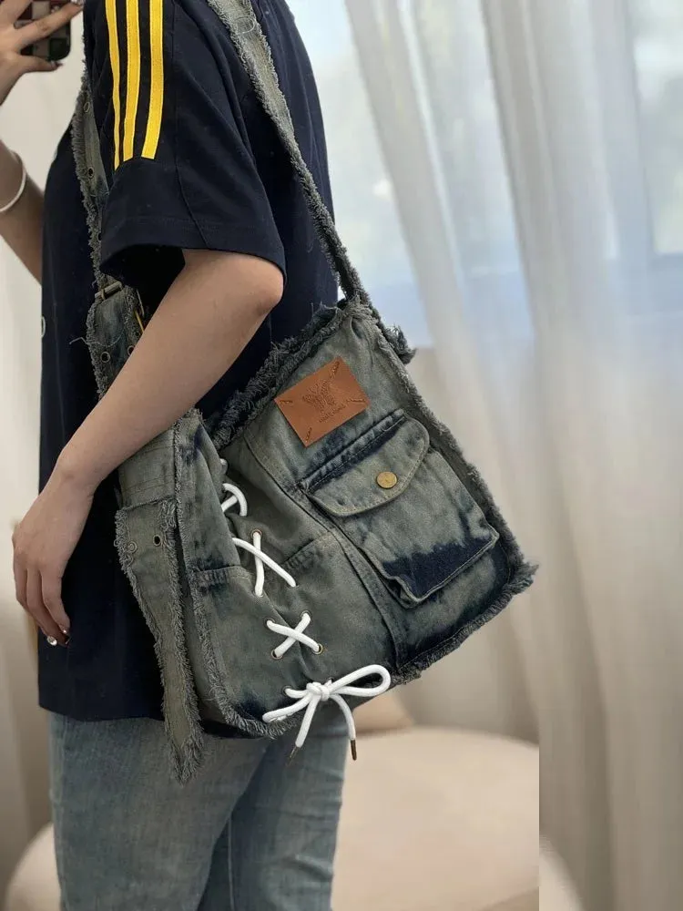 UAKISS  -  Fashion Washed Denim Women Shoulder Bag Large Capacity Y2K female Crossbody Bags Soft Jeans Casual handbag Shopping Bag