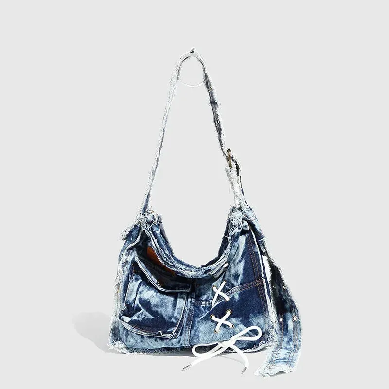 UAKISS  -  Fashion Washed Denim Women Shoulder Bag Large Capacity Y2K female Crossbody Bags Soft Jeans Casual handbag Shopping Bag