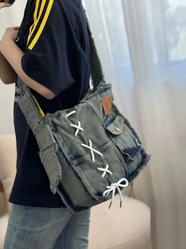UAKISS  -  Fashion Washed Denim Women Shoulder Bag Large Capacity Y2K female Crossbody Bags Soft Jeans Casual handbag Shopping Bag