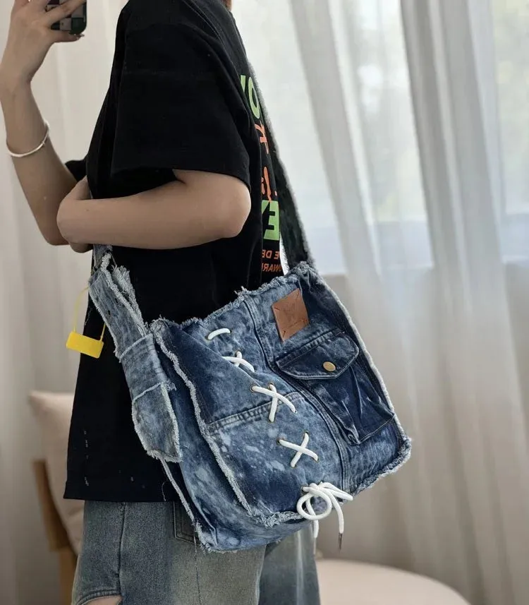 UAKISS  -  Fashion Washed Denim Women Shoulder Bag Large Capacity Y2K female Crossbody Bags Soft Jeans Casual handbag Shopping Bag
