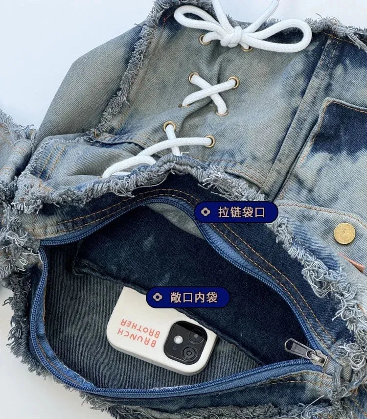 UAKISS  -  Fashion Washed Denim Women Shoulder Bag Large Capacity Y2K female Crossbody Bags Soft Jeans Casual handbag Shopping Bag